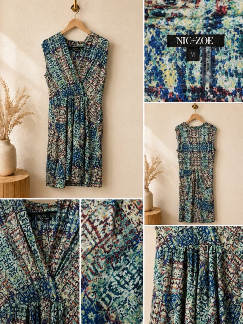 Nic+Zoe Sleeveless Dress Size M Blue Multicolor Print